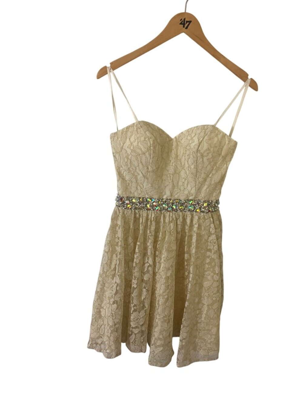 NWT Faviana Women's Short Lace Evening Cocktail Ivory Dress - 4